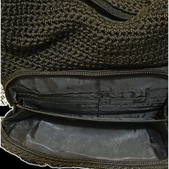 Vintage Black Crochet Woven Hobo Shoulder Bag - 90s Boho Style - Picture 4 of 7